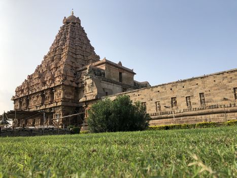 The Brihadisvara or Brihadeeswar temple located in Gangaikonda Cholapuram, Tamilnadu is one of the oldest structure built by Rajendra Chola-I in 11th Century AD. This is the Hindu temple built in Dravidian architecture style. The temple is entirely built with granite stones and the temple contains many monolithic sculptures in it. Also tamil words are inscribed in the wall of the temple. This temple is dedicated to Lord shiva and it is a UNESCO world heritage site.