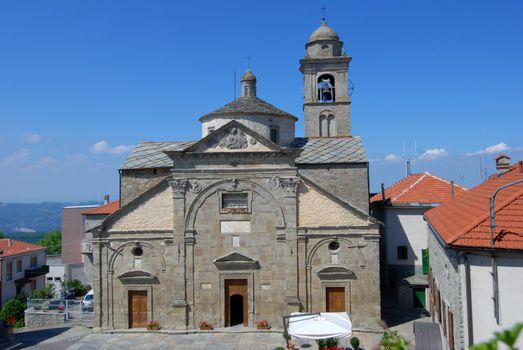 Facade of the Church with stones in Roccaverano, Piedmont - Italy