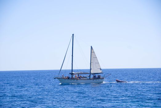 Sailboat in the sea in front of Carloforte, Sardinia - Italy