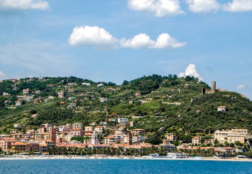 View of Noli from the beach, Liguria - Italy