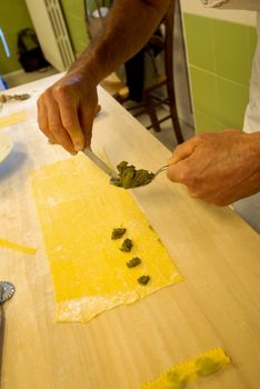 Preparation of a typical Langhe pasta: agnolotti