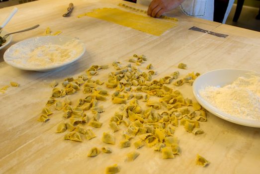 Preparation of agnolotti. Typical pasta of the Langhe, Piedmont - Italy