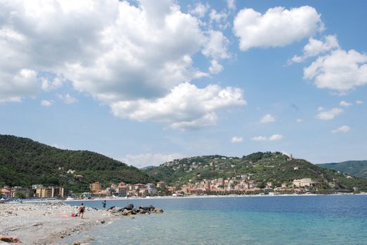 View of Noli from the beach, Liguria - Italy