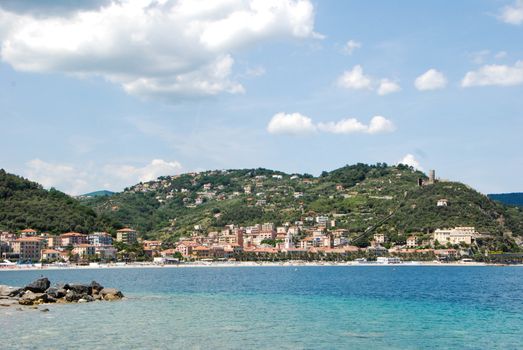 View of Noli from the beach, Liguria - Italy