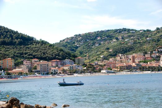 View of Noli from the beach, Liguria - Italy