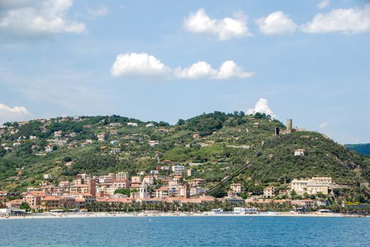 View of Noli from the beach, Liguria - Italy