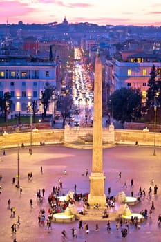 Rome. Piazza del Popolo or Peoples square in eternal city of Rome sunset view, capital of Italy
