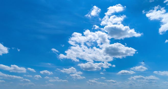 White and Dark Fluffy Clouds Floating in the Bright Blue Skies on a Summer Day