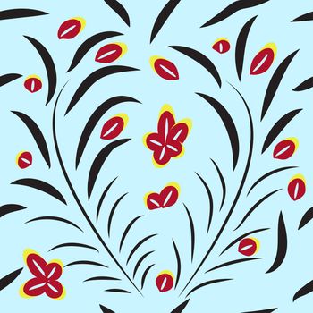 Vector floral ornamental seamless pattern in traditional Russian style Hohloma a brand of Russian traditional ornaments used for painting on wooden things - spoons, dishes, etc. 