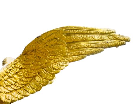 Symbolic composition of golden wings white background