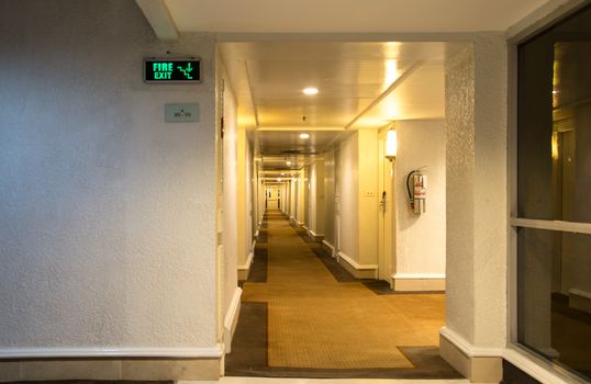 emergency fire exit outlet sign and door