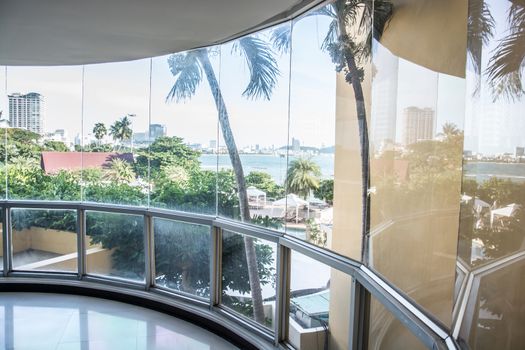 Enjoy the ocean view in hotel lobby