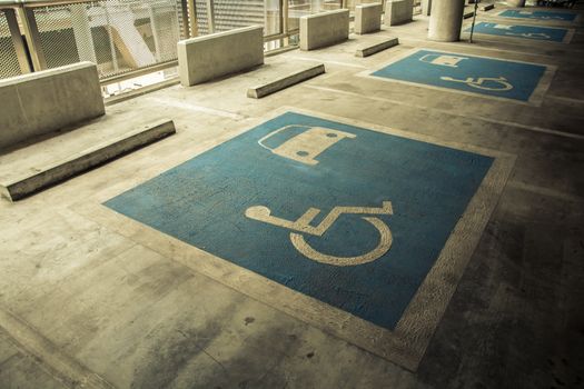 symbo cripplel Indoor disabled parking, vintage
color tone