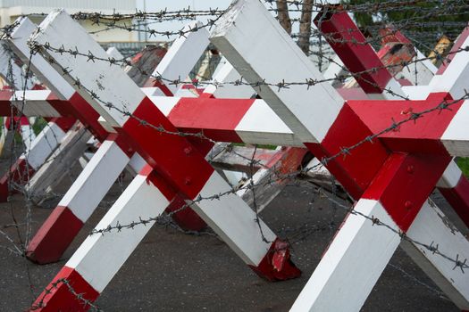 Barbed wire fence block the way