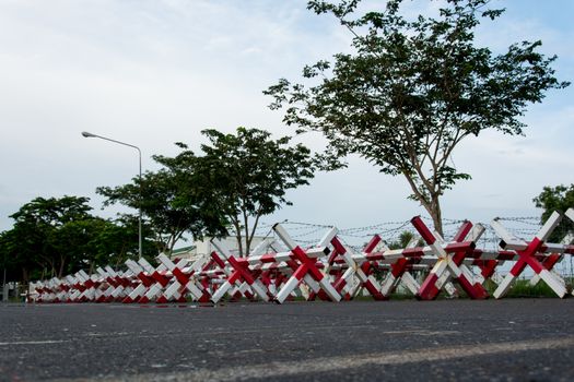 Barbed wire fence block the way