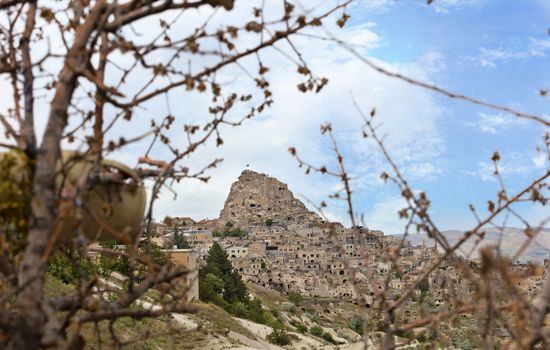 Uchisar Castle in Cappadocia, Nevsehir, Turkey. The special stone formation of Cappadocia.