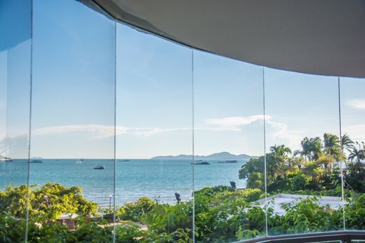 Enjoy the ocean view in hotel lobby