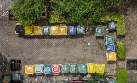 Large Wheelie Bins for General Waste and Garden Organics, bird eye view