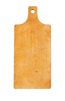 Wooden cutting board with handle isolated on white