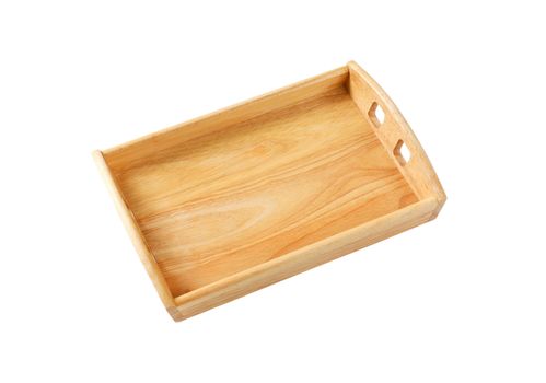 Empty rectangle wooden serving tray isolated on white