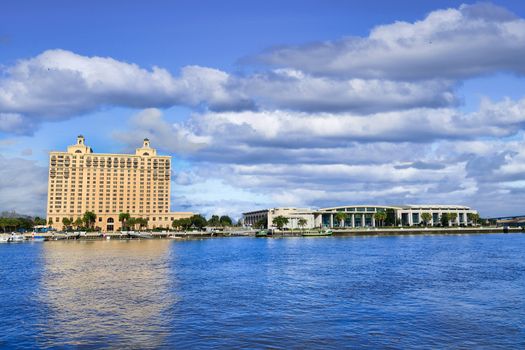 Ferry boats at the Hyatt convetion center across the Savannh River from River Street