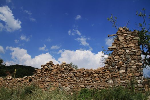 old village with demolished houses