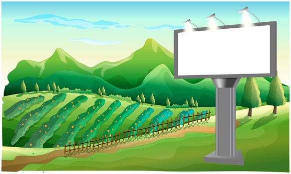 mock up illustration of bill board advertising in mountain area