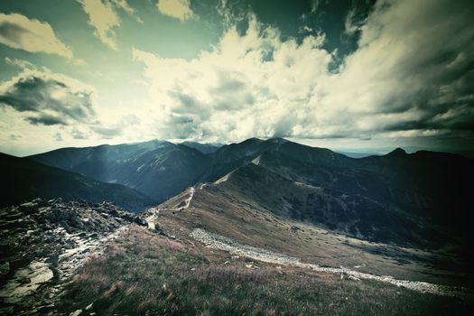 Dark mountains landscape. Nature conceptual image.