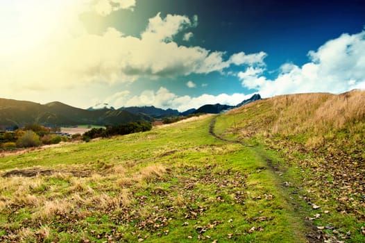 Mountains. Fantasy and colorfull nature landscape. Nature conceptual image. Autumn in mountains.