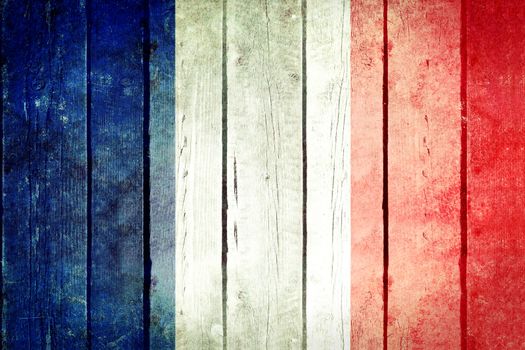 France wooden grunge flag. Turkey flag painted on the old wooden planks. Vintage retro picture from my collection of flags.