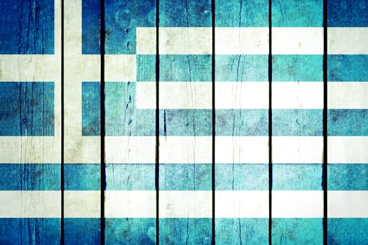 Greece wooden grunge flag. Greece flag painted on the old wooden planks. Vintage retro picture from my collection of flags.