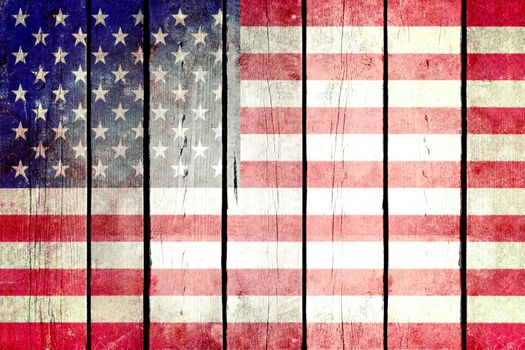 United States grunge wooden flag. United States flag painted on the old wooden planks. Vintage retro picture from my collection of flags.