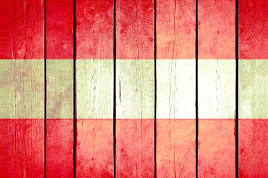 Austria wooden grunge flag. Austria flag painted on the old wooden planks. Vintage retro picture from my collection of flags.