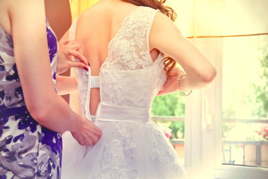 Young bride dresses for wedding. Marriage and wedding concept image.