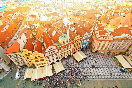 Monuments of Prague. Old Town. View on many tourists seen from Old Town City Hall.