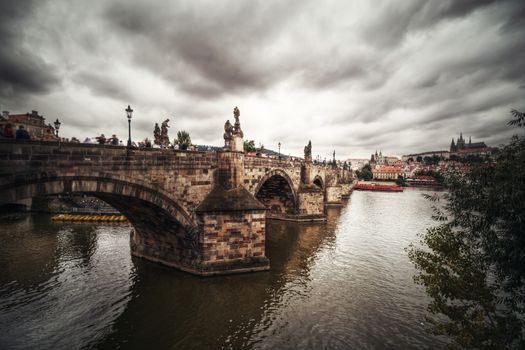 View of Charles Bridge and Hradcany in Prague, Europe.