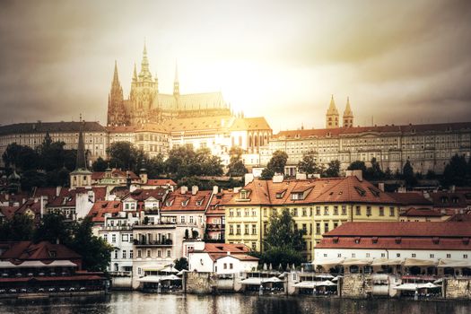 Prague. View of Hradcany with St. Vitus Cathedral and Castle of Prague.
