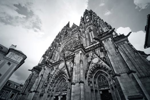 St. Vitus Cathedral in Prague. Black&white picture.