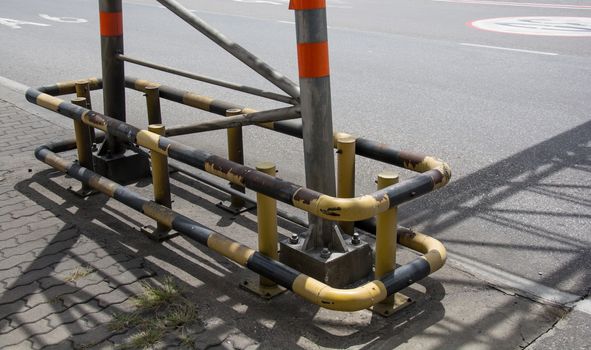 Steel column support with bolts and nuts.