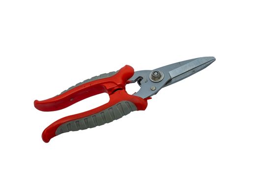 A professional Cable scissors with a plastic handle. accessories for engineer jobs and repair of electrical cable.