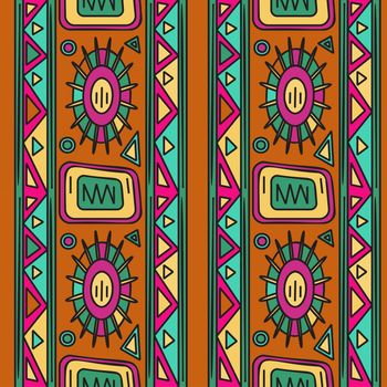 Colorful abstract decorative ethnic seamless pattern. Folk ornament. Lace. Batik. Geometric background. Fabric, textile design. Endless print texture. Wallpaper - vector