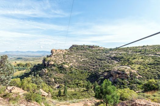 View of Uithoek near Fouriesburg in the Free State Province. Zip lines are visible