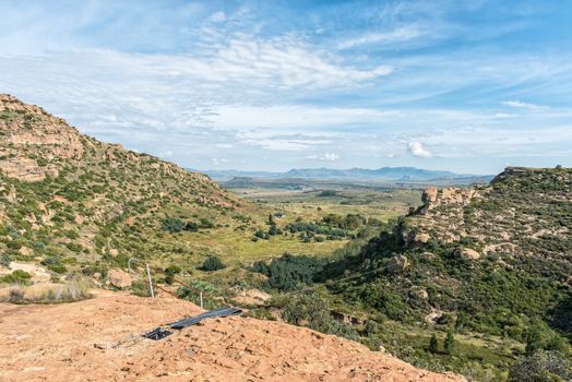 View of Uithoek near Fouriesburg in the Free State Province. Zip lines are visible