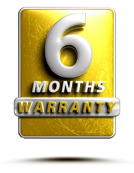 Warranty label 3D illustration 6 months Gold Color Numbers in stainless steel Isolated on a white background. (With Clipping Path).