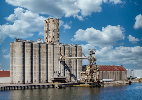 Grain silos in harbor near Tampa, Florida