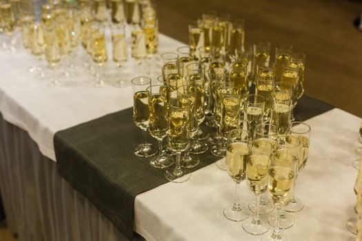 A table with wine glasses. High quality photo