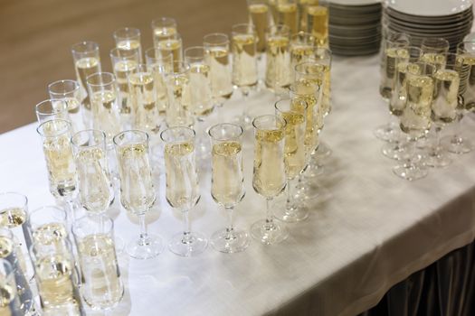 A table with wine glasses. High quality photo