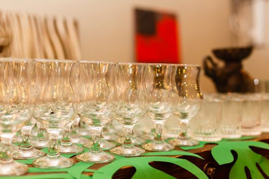 A group of glass bottles on a table. High quality photo