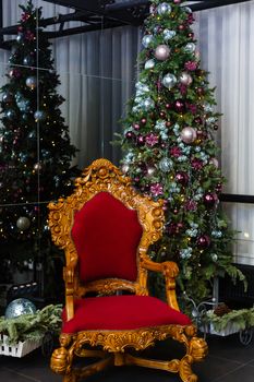 A living room with a christmas tree. High quality photo