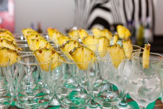 A group of glass bottles on a table. High quality photo